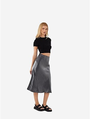 Jupe midi ajustée en satin avec taille élastiquée mixray