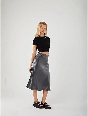Jupe midi ajustée en satin avec taille élastiquée mixray
