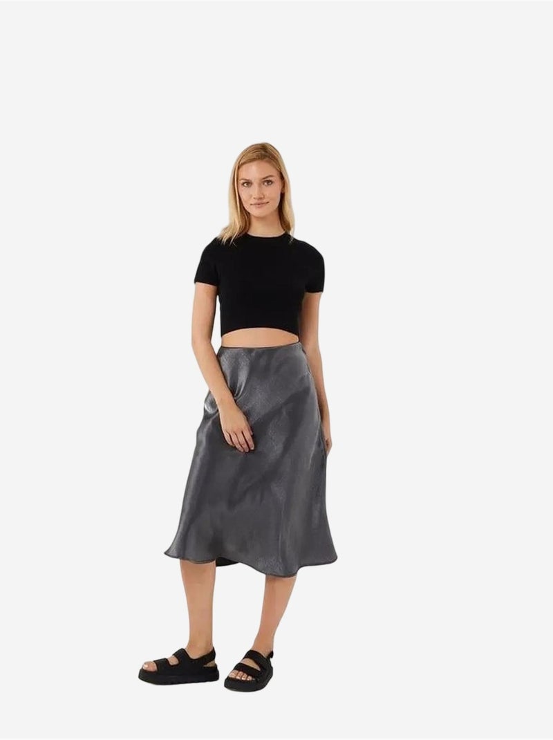 Jupe midi ajustée en satin avec taille élastiquée mixray Gris foncé - Kiabi