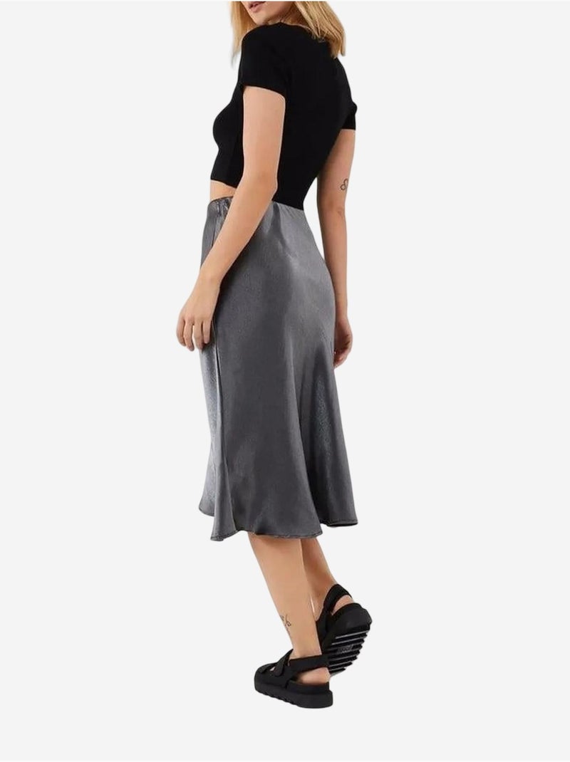 Jupe midi ajustée en satin avec taille élastiquée mixray Gris foncé - Kiabi