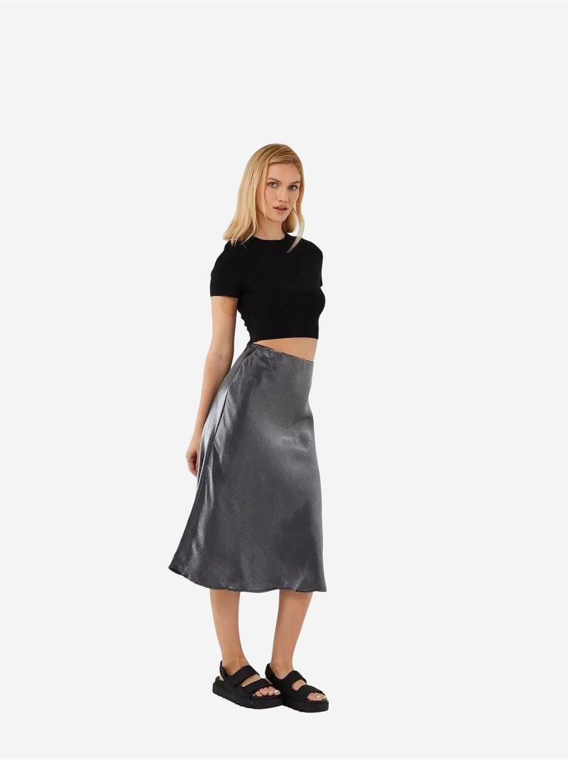 Jupe midi ajustée en satin avec taille élastiquée mixray Gris foncé - Kiabi
