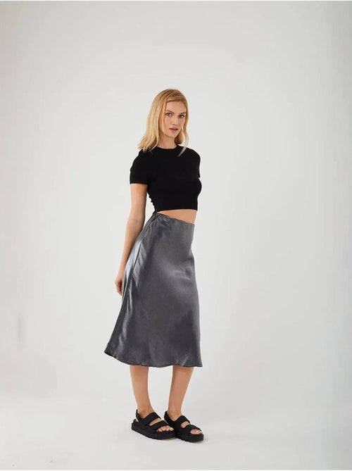 Jupe midi ajustée en satin avec taille élastiquée mixray - Kiabi