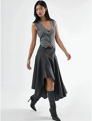 Jupe midi asymétrique texturée taille haute