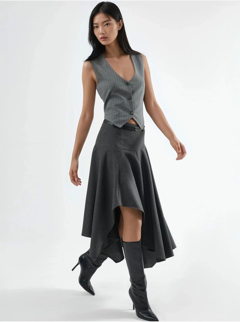 Jupe midi asymétrique texturée taille haute Gris foncé - Kiabi