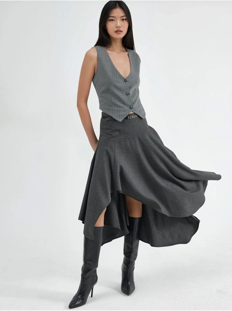 Jupe midi asymétrique texturée taille haute Gris foncé - Kiabi