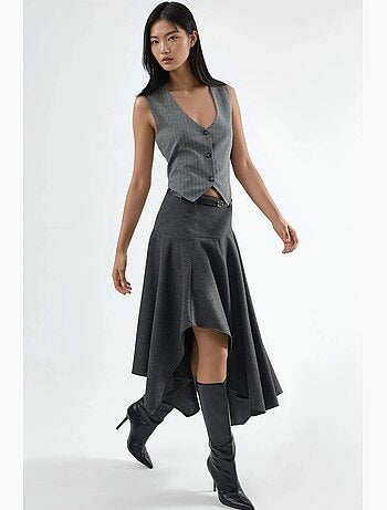 Jupe midi asymétrique texturée taille haute hiccup
