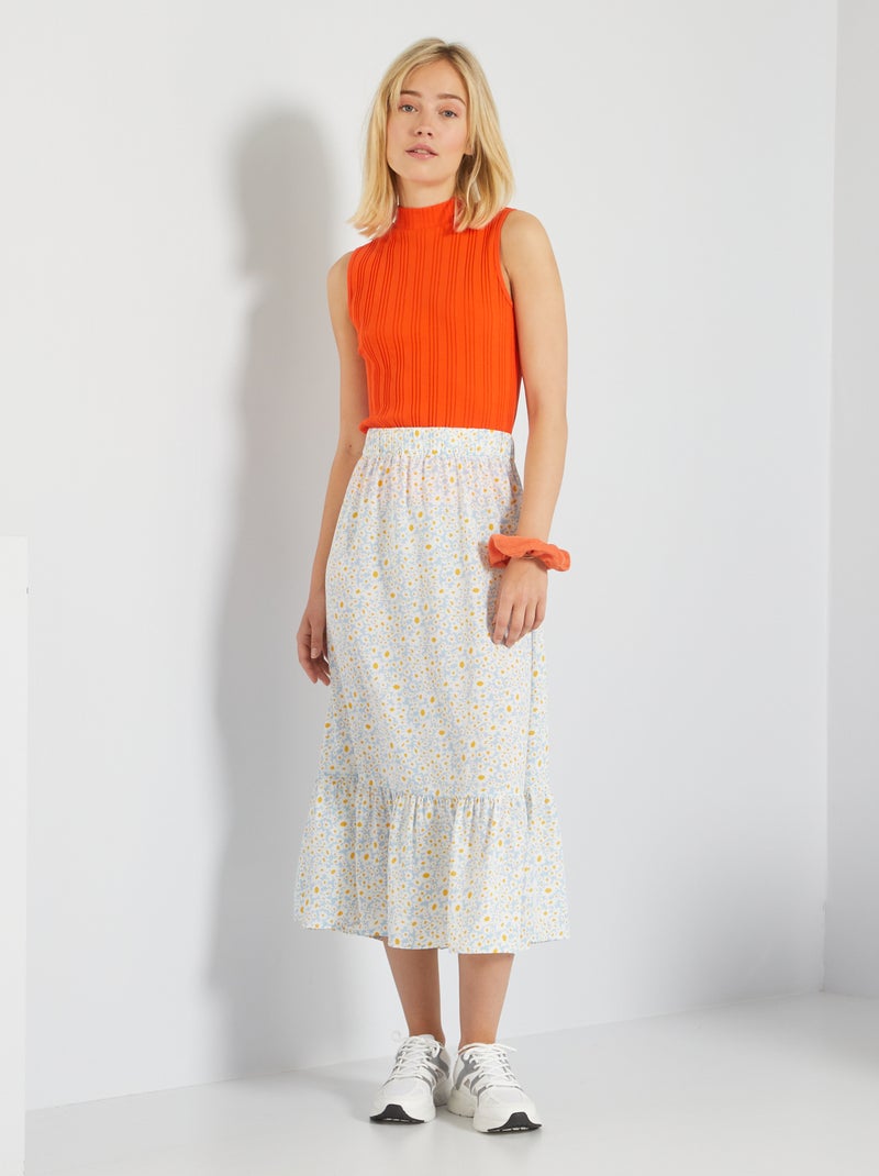 Jupe midi avec imprimé fantaisie Bleu 'fleurs' - Kiabi