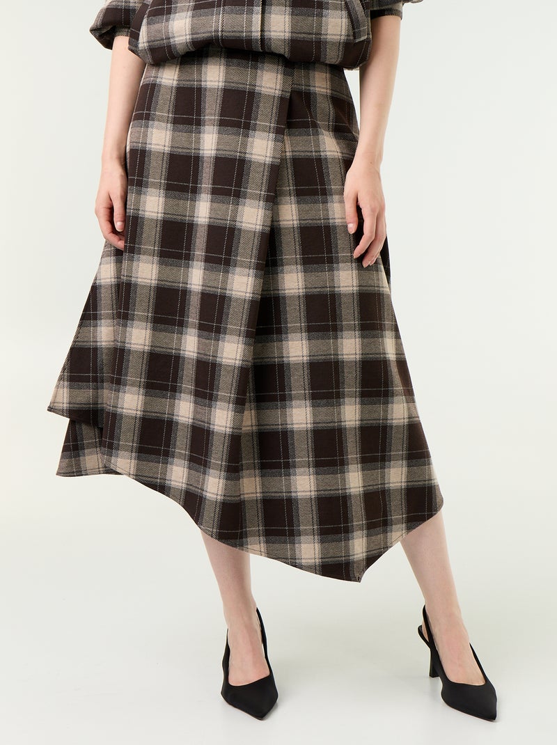 Jupe midi avec motif à carreaux Marron - Kiabi