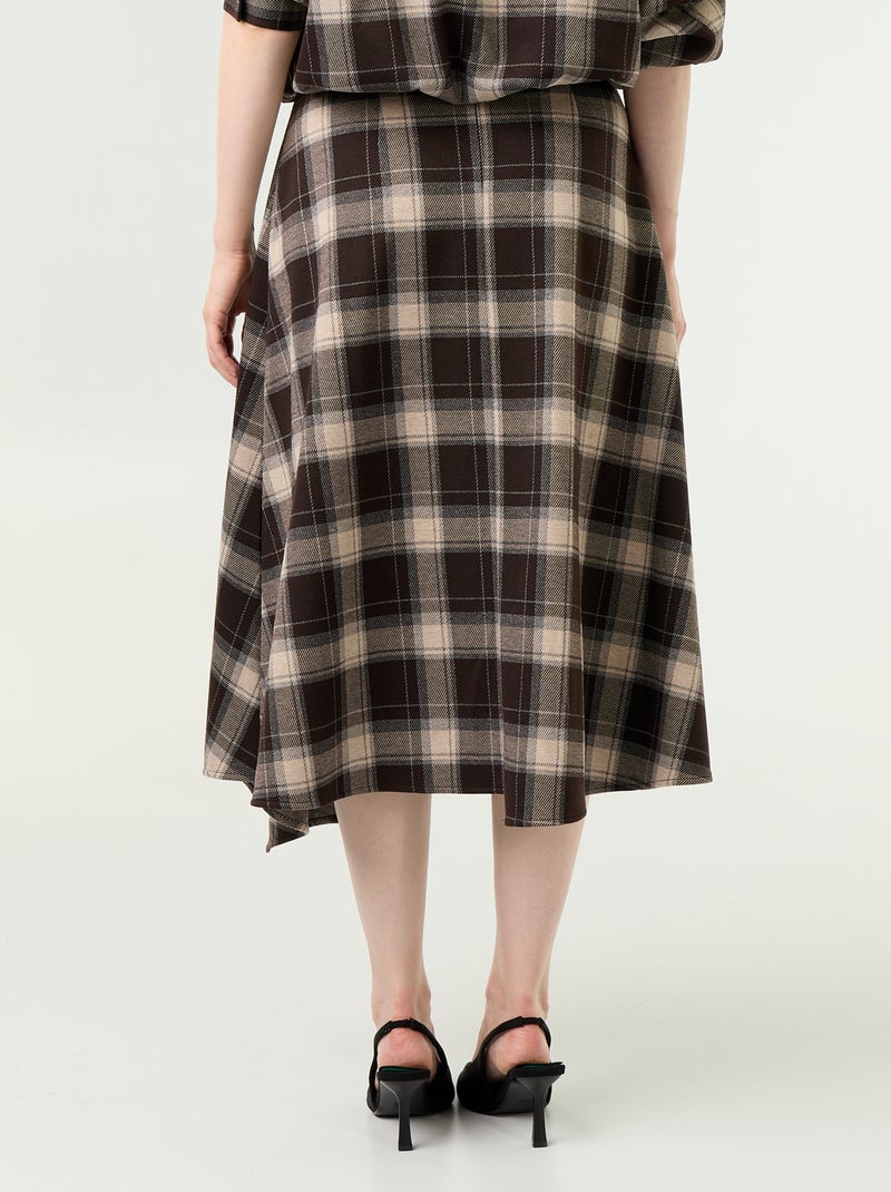 Jupe midi avec motif à carreaux Marron - Kiabi
