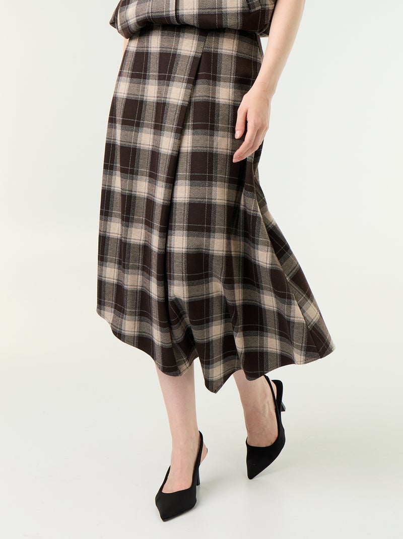 Jupe midi avec motif à carreaux Marron - Kiabi