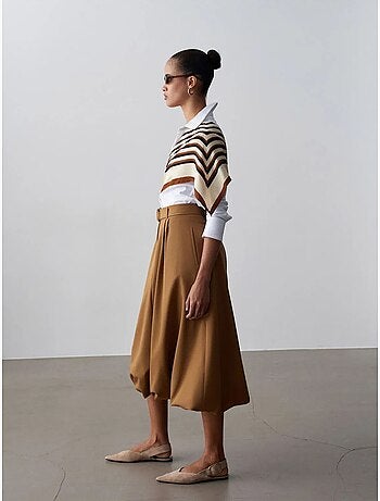Jupe midi ballon taille haute avec ceinture dilvin