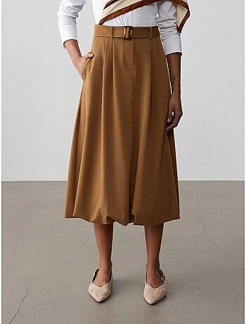 Jupe midi ballon taille haute avec ceinture dilvin
