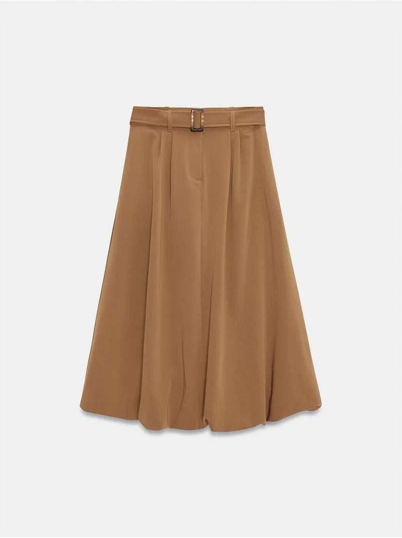 Jupe midi ballon taille haute avec ceinture dilvin Camel - Kiabi