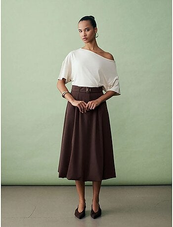 Jupe midi ballon taille haute avec ceinture dilvin