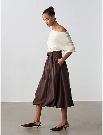 Jupe midi ballon taille haute avec ceinture dilvin