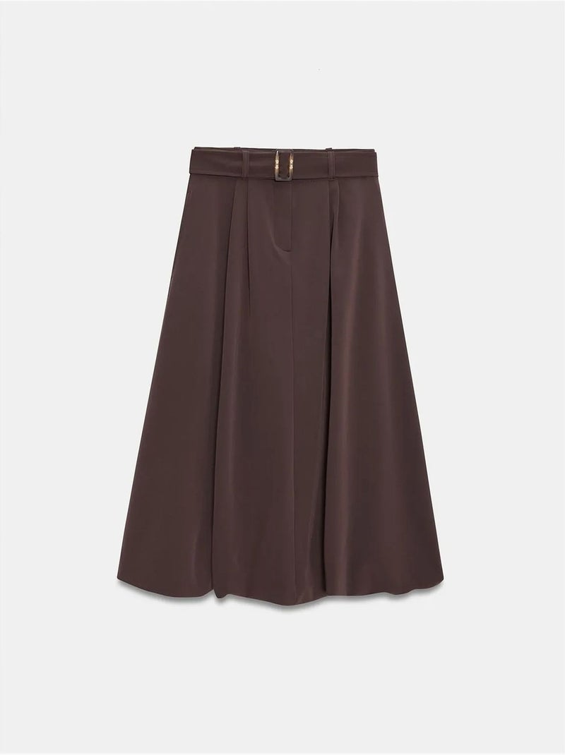 Jupe midi ballon taille haute avec ceinture dilvin Marron chocolat - Kiabi