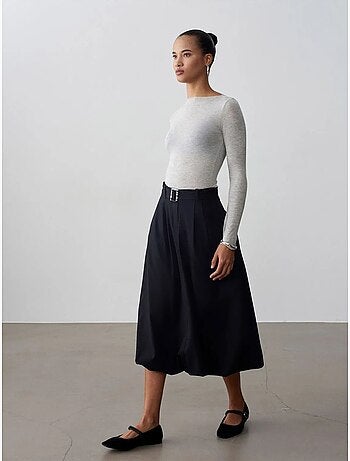 Jupe midi ballon taille haute avec ceinture dilvin
