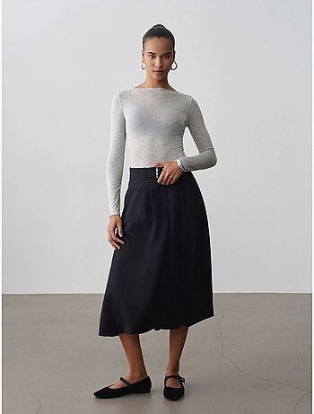 Jupe midi ballon taille haute avec ceinture dilvin