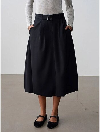 Jupe midi ballon taille haute avec ceinture dilvin