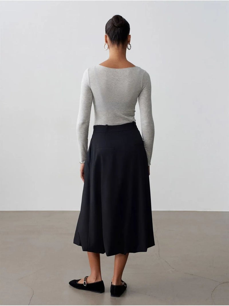 Jupe midi ballon taille haute avec ceinture dilvin Noir - Kiabi