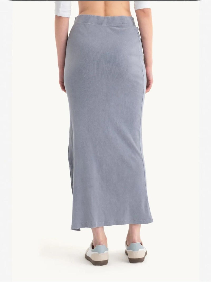 Jupe midi basique taille mi-haute élastique Gris - Kiabi