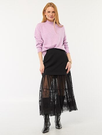 Jupe midi bi-matière