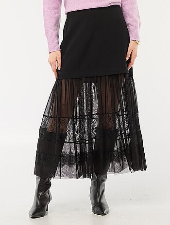 Jupe midi bi-matière