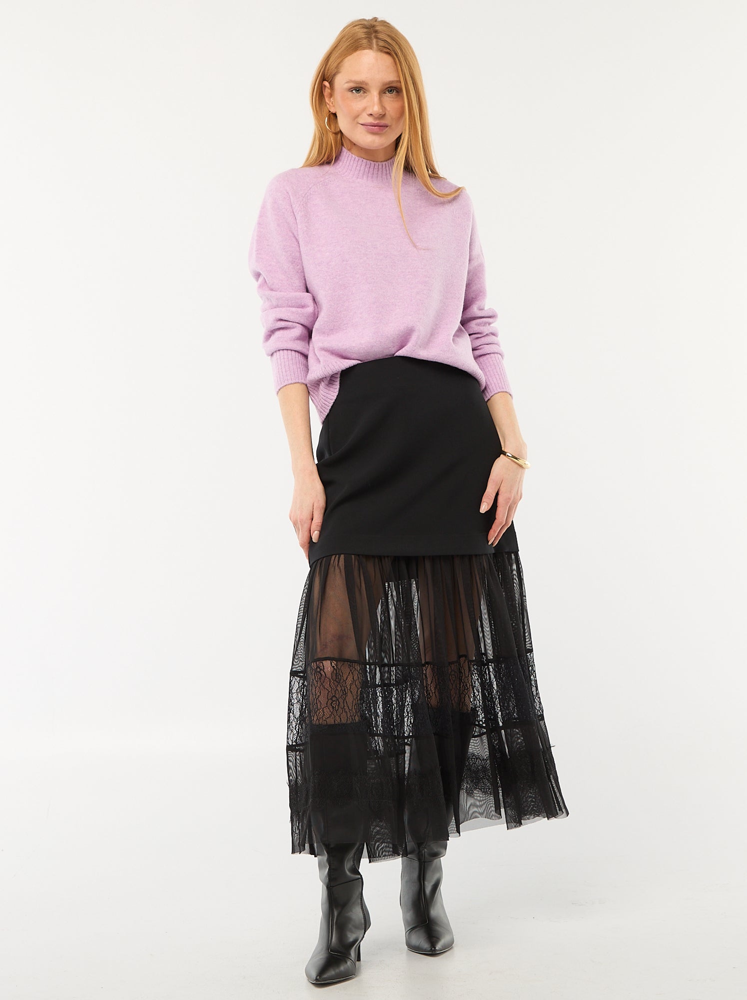 Jupe midi bi-matière