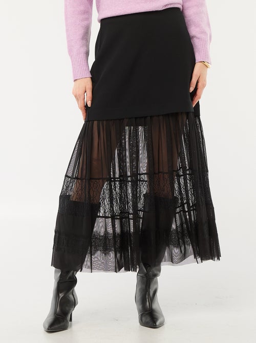 Jupe midi bi-matière - Kiabi