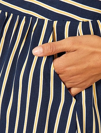 Jupe Mi-longue En Coton Bleu À Rayures Et Fronces Sur La Cuisse