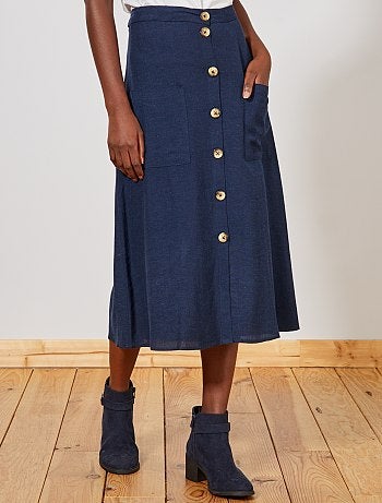 Jupe midi boutonnée effet lin - Kiabi