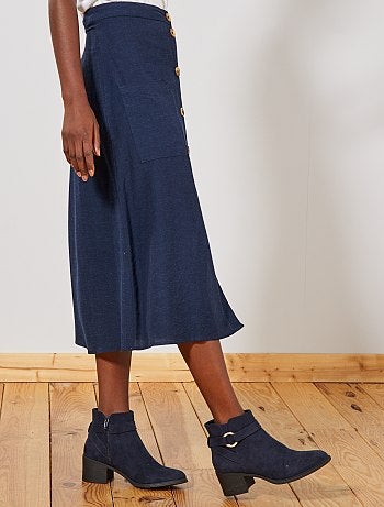 Jupe midi boutonnée effet lin - Kiabi