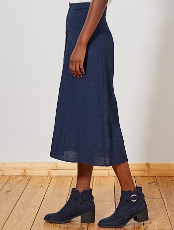 Jupe midi boutonnée effet lin - Kiabi