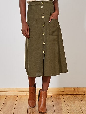 Jupe midi boutonnée effet lin - Kiabi
