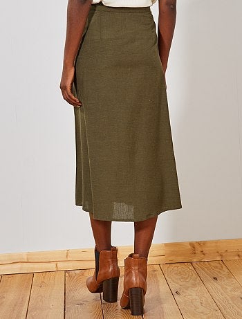 Jupe midi boutonnée effet lin - Kiabi
