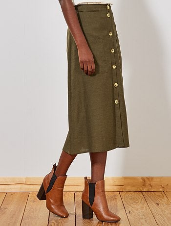 Jupe midi boutonnée effet lin - Kiabi