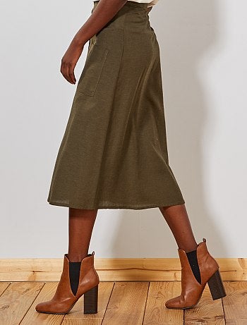 Jupe midi boutonnée effet lin - Kiabi