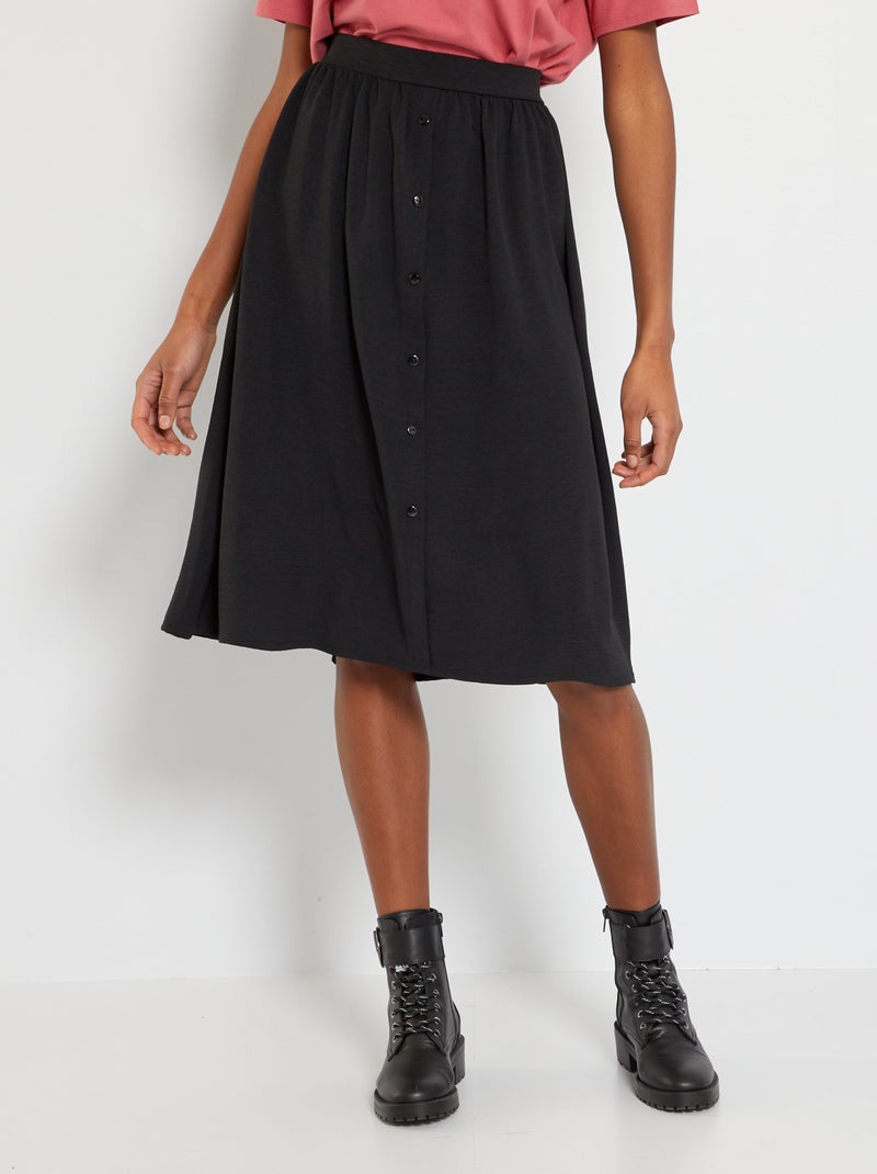 Jupe midi boutonnée noir - Kiabi