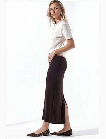 Jupe midi côtelée taille haute busem