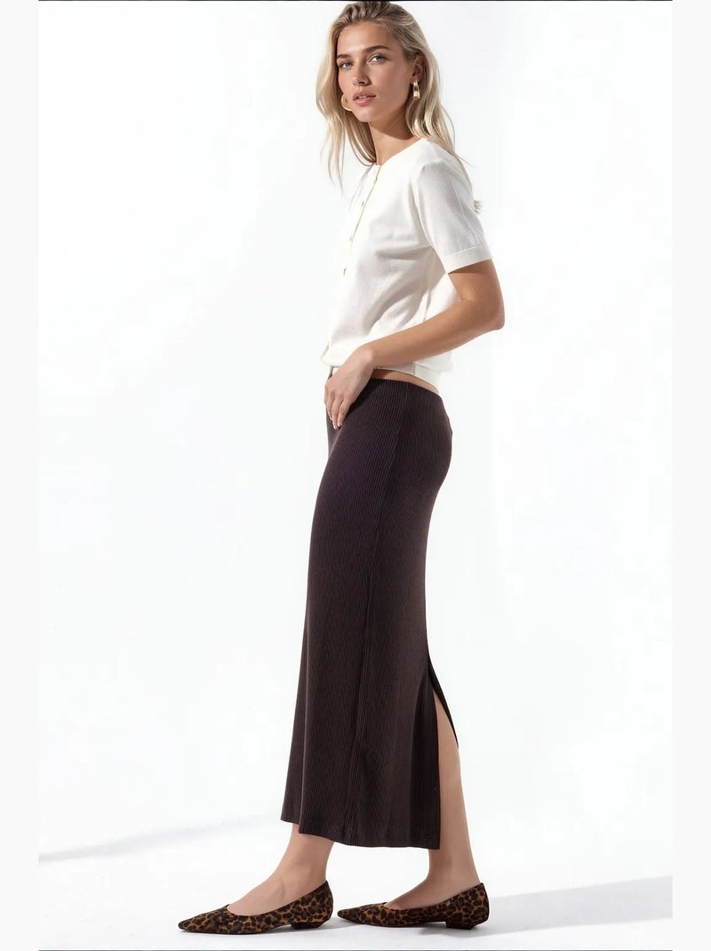 Jupe midi côtelée taille haute busem Marron foncé - Kiabi