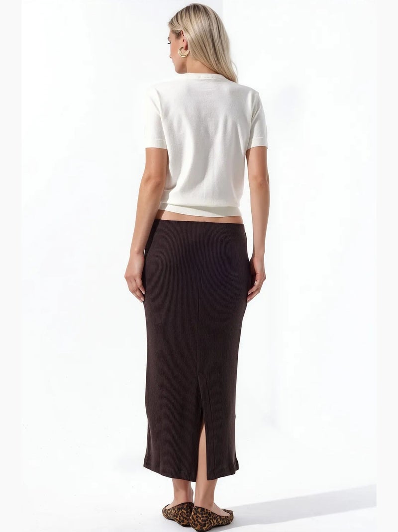 Jupe midi côtelée taille haute busem Marron foncé - Kiabi