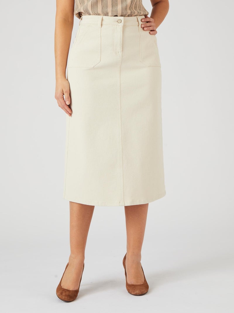 Jupe midi coton stretch - Damart Beige chiné - Kiabi