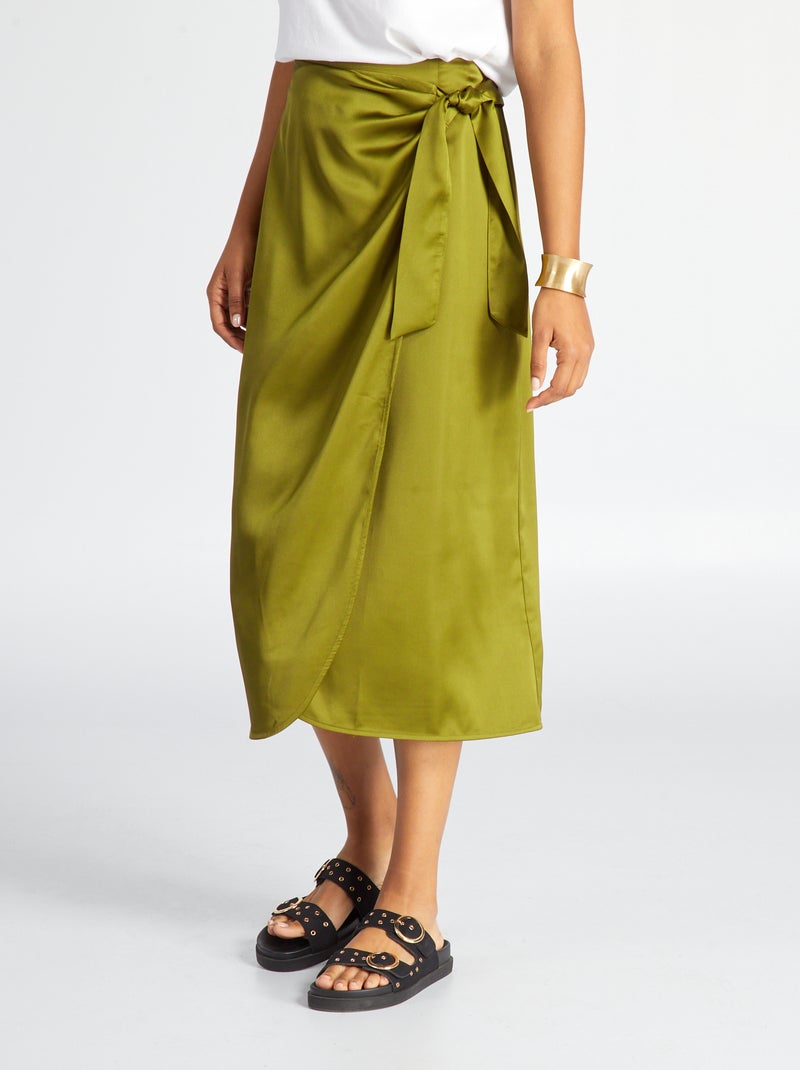 Jupe midi coupe portefeuille Vert - Kiabi