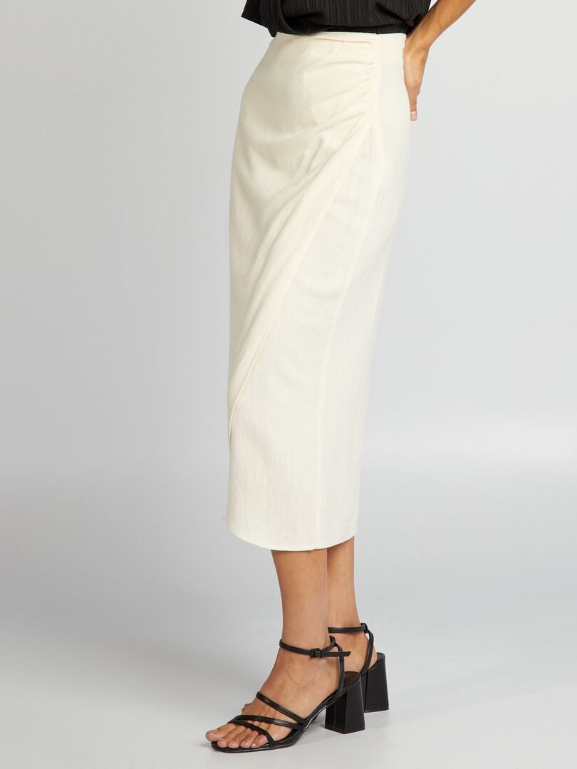 Jupe Femme En Lin Et Soie Beige - Taille 38 - Doublée Avec Incrustation De Perles - Occasion Très Bon état