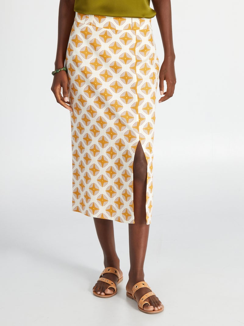 Jupe midi droite Blanc/jaune/ornage - Kiabi