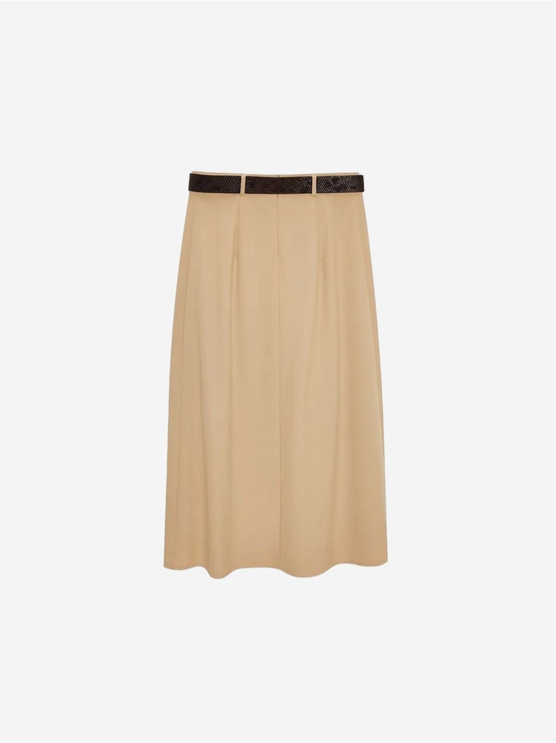 Jupe midi droite taille haute en crêpe dilvin Beige argile - Kiabi