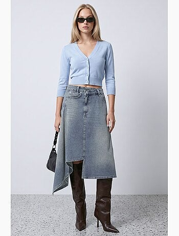 Jupe midi en denim à effet délavé asymétrique hiccup