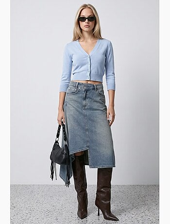 Jupe midi en denim à effet délavé asymétrique hiccup