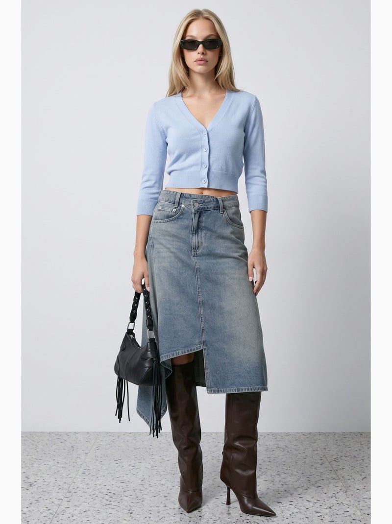 Jupe midi en denim à effet délavé asymétrique hiccup Bleu clair - Kiabi