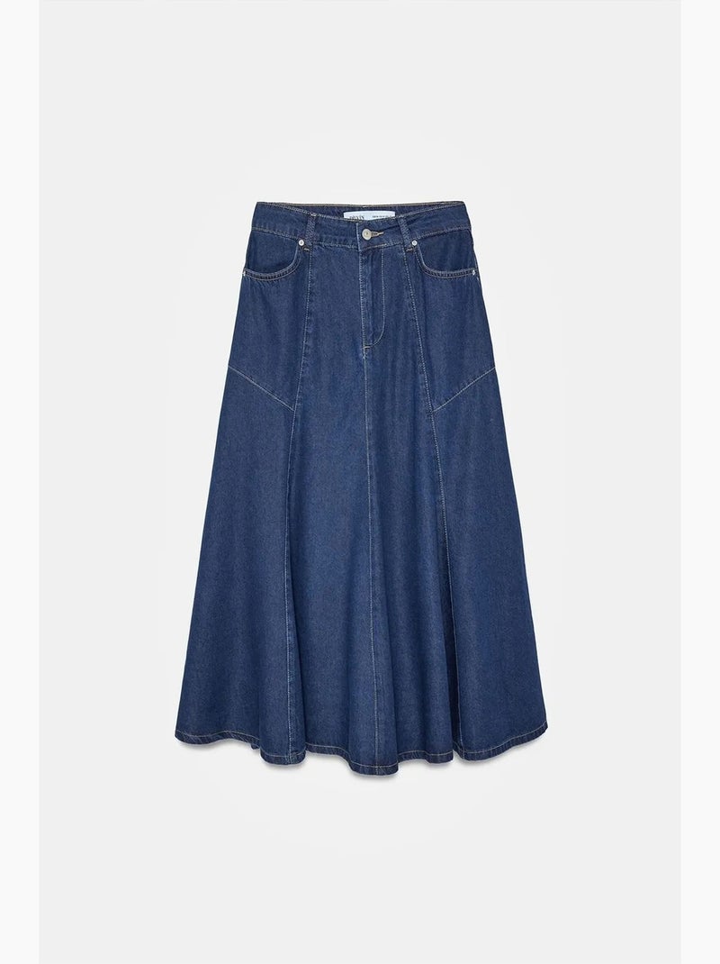 Jupe midi en denim coupe trapèze, taille haute dilvin Bleu outremer - Kiabi